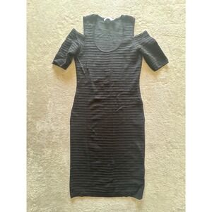 Ali & Jay Los Angeles Womens Black Ribbed Cold Shoulder Bodycon Midi Dress L